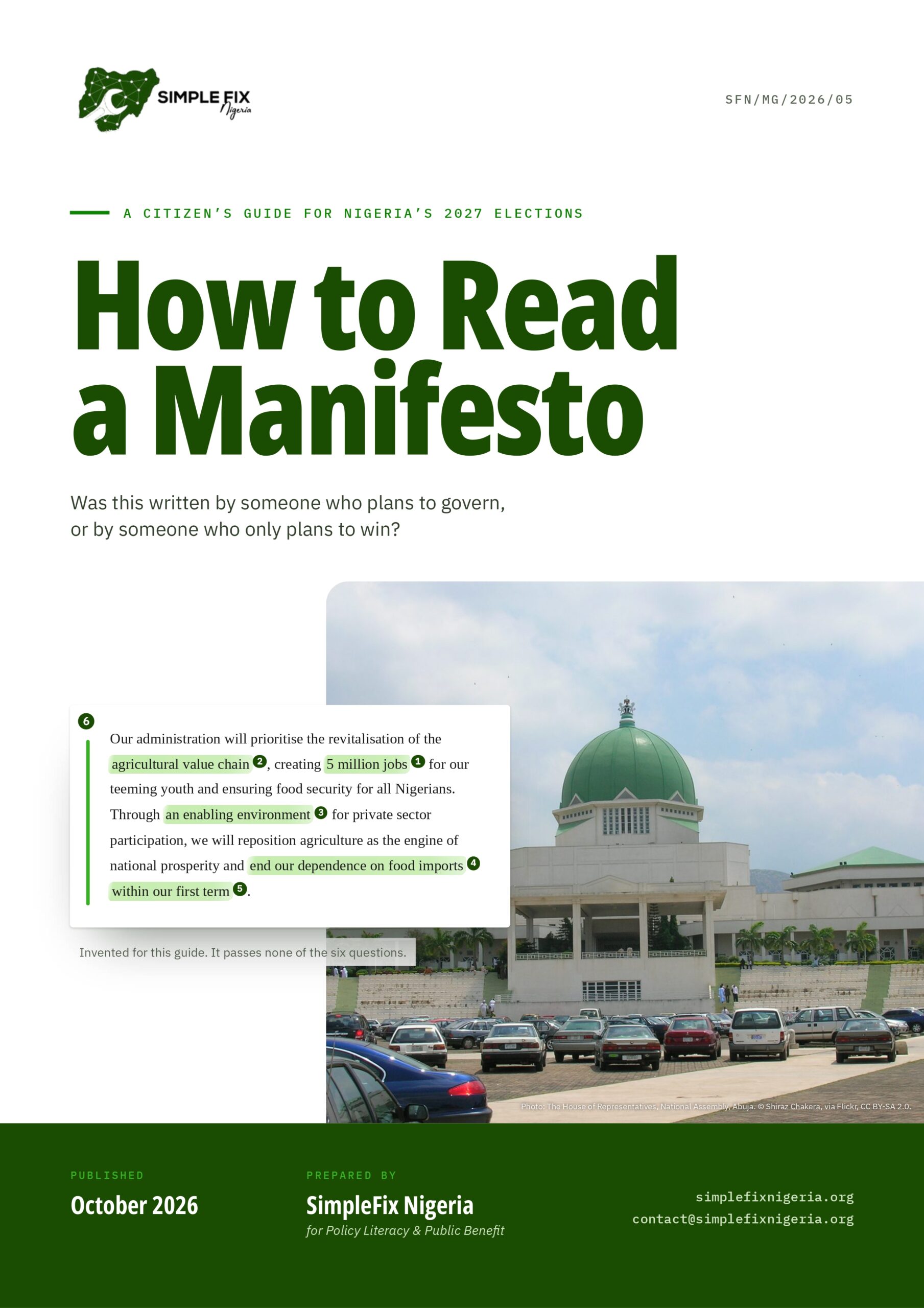 Cover of How to Read a Manifesto: A Citizen's Guide for Nigeria's 2027 Elections